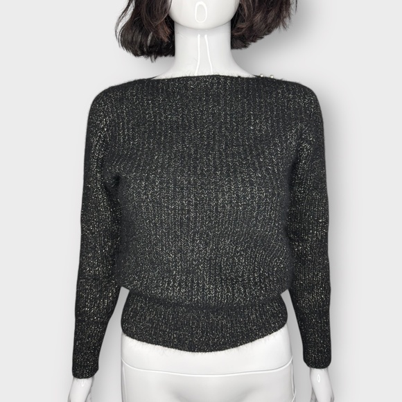 Vintage 1980s Prunelle Wool, Angora, Black & Gold Metallic Pullover Sweater - Picture 1 of 9